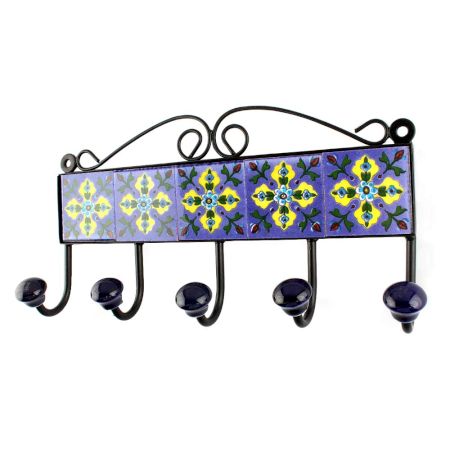  Blue And Turquoise Tiny Flower Ceramic Tiles Hook 